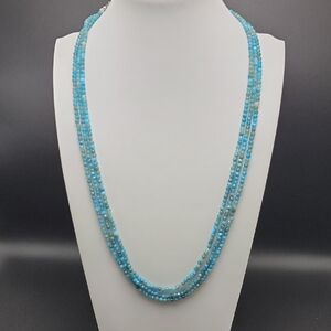 Beautiful 155 Cts genuine natural 3mm faceted blue Apatite chip beads rich shade